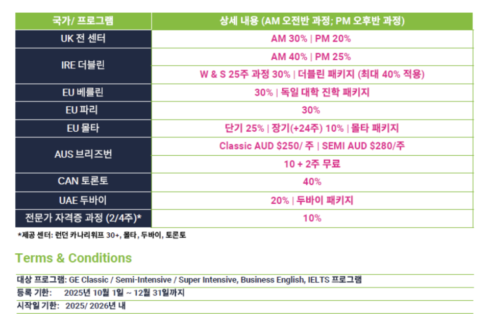 영국 어학연수 박람회 장학 혜택 안내 (10/6~10/31)