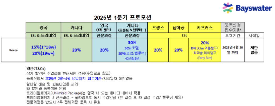 영국 어학연수 박람회 장학혜택 안내 (2/10~3/14)