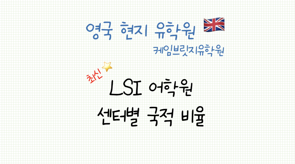 런던 어학연수 어학원 추천 - 전 캠퍼스 한국 학생 비율 3% 이하! 영국 LSI 어학원 - 23년 10월 국적 비율 안내
