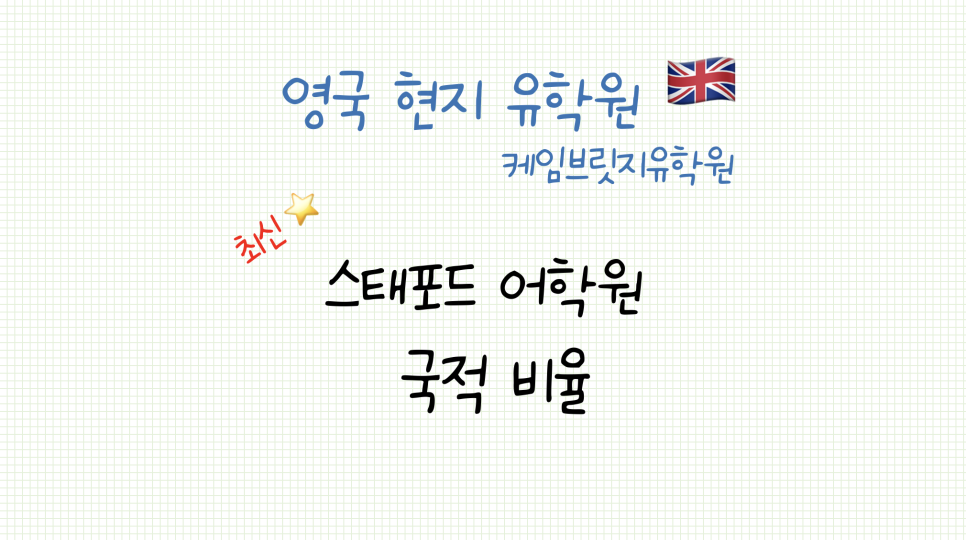 영국 캠브리지 어학원 추천 - 스태포드 어학원(Stafford House) 최신 국적 비율 안내